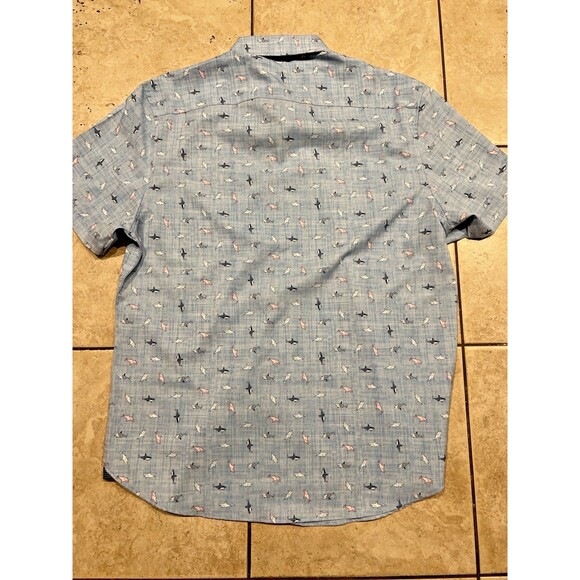 Con.Struct Shirt Men’s Large Slim Fit Blue Shark AOP Button Down 4 Way Stretch - Picture 2 of 7